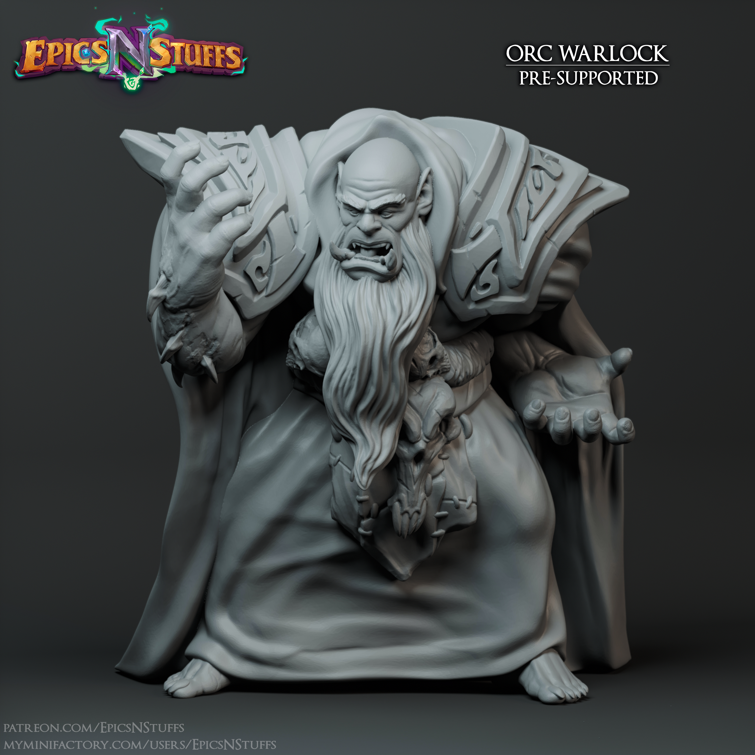 Orc Warlock 1 Miniature - pre-supported